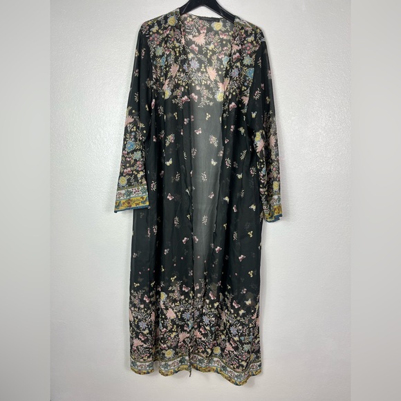 Floral Black Butterflies Sheer Maxi Kimono Coverup Cardigan size 5XL - Picture 8 of 9